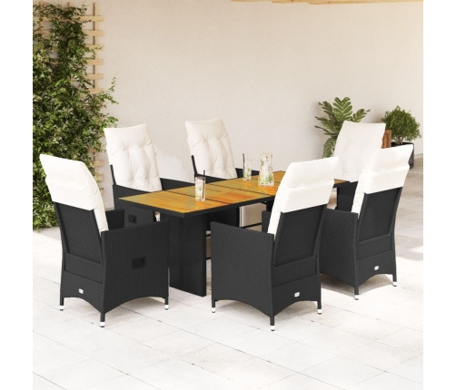Set de comedor de jardín 7 pzas y cojines ratán sintético negro