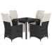 Set de muebles jardín 5 pzas con cojines ratán sintético negro