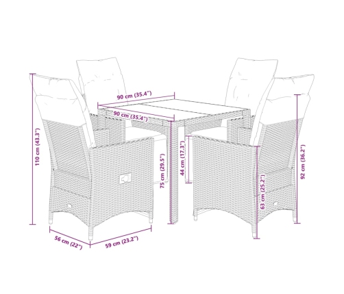 Set de muebles jardín 5 pzas con cojines ratán sintético negro