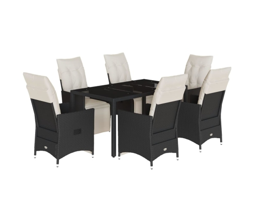 Set de comedor de jardín 7 pzas y cojines ratán sintético negro