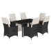 Set de comedor de jardín 7 pzas y cojines ratán sintético negro