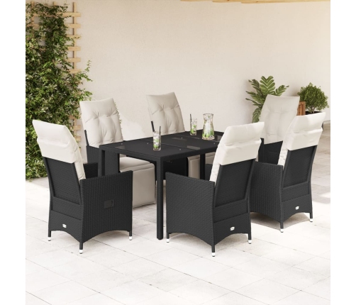 Set de comedor de jardín 7 pzas y cojines ratán sintético negro