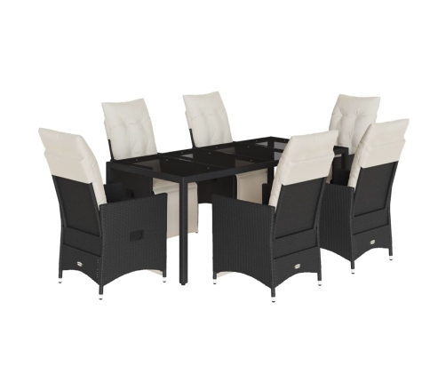 Set de comedor de jardín 7 pzas y cojines ratán sintético negro