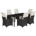 Set de comedor de jardín 7 pzas y cojines ratán sintético negro