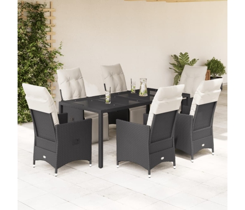 Set de comedor de jardín 7 pzas y cojines ratán sintético negro