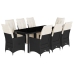 Set de comedor de jardín 9 pzas y cojines ratán sintético negro