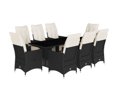 Set de comedor de jardín 9 pzas y cojines ratán sintético negro