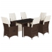 Set de mesa y sillas jardín 7 pzas con cojines ratán PE marrón