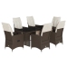 Set de mesa y sillas jardín 7 pzas con cojines ratán PE marrón