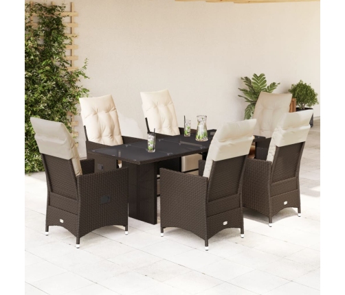 Set de mesa y sillas jardín 7 pzas con cojines ratán PE marrón