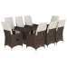 Set de mesa y sillas jardín 9 piezas y cojines ratán PE marrón