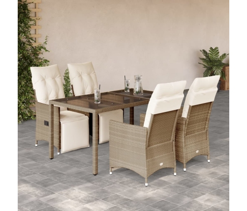 Mesita y sillas jardín 5 pzas y cojines ratán sintético beige