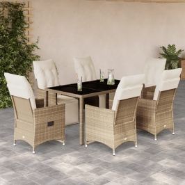 Set de mesa y sillas de jardín 7 pzas y cojines ratán PE beige