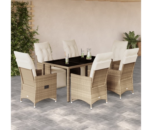 Set de mesa y sillas de jardín 7 pzas y cojines ratán PE beige