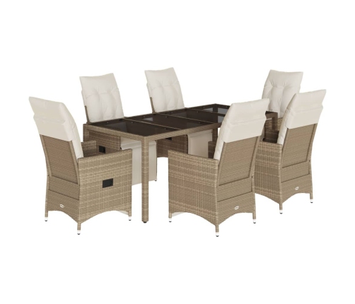 Set de mesa y sillas de jardín 7 pzas y cojines ratán PE beige