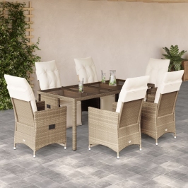 Set de mesa y sillas de jardín 7 pzas y cojines ratán PE beige