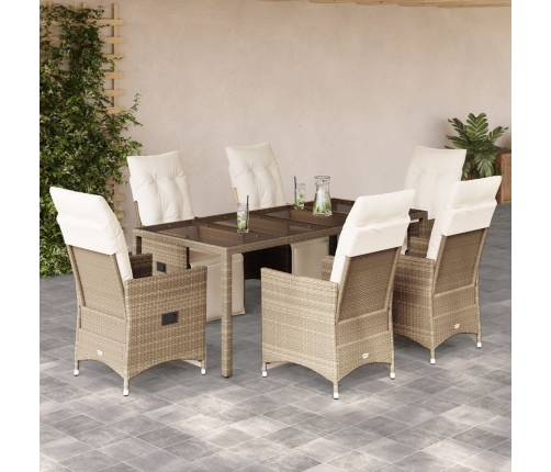 Set de mesa y sillas de jardín 7 pzas y cojines ratán PE beige