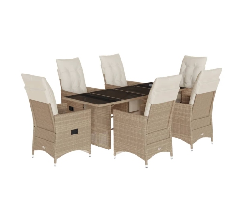 Set de mesa y sillas de jardín 7 pzas y cojines ratán PE beige
