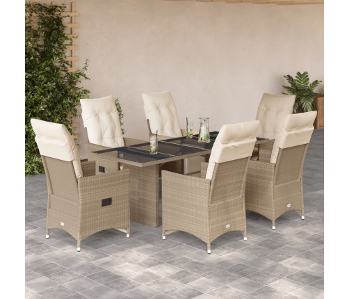 Set de mesa y sillas de jardín 7 pzas y cojines ratán PE beige
