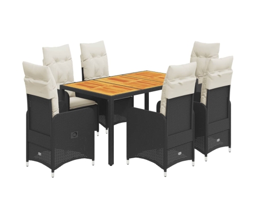Set de mesa y sillas de jardín 7 pzas y cojines ratán PE negro