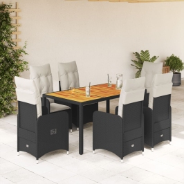 Set de mesa y sillas de jardín 7 pzas y cojines ratán PE negro