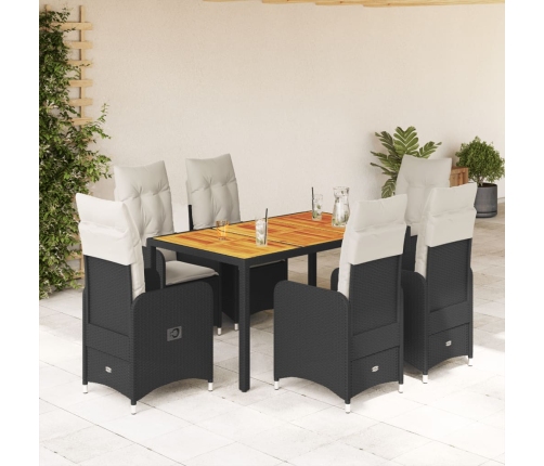 Set de mesa y sillas de jardín 7 pzas y cojines ratán PE negro