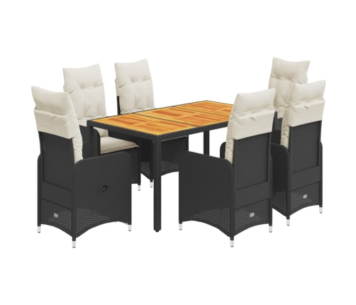 Set de mesa y sillas de jardín 7 pzas y cojines ratán PE negro