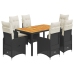 Set de mesa y sillas de jardín 7 pzas y cojines ratán PE negro