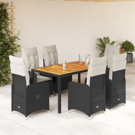 Set de mesa y sillas de jardín 7 pzas y cojines ratán PE negro