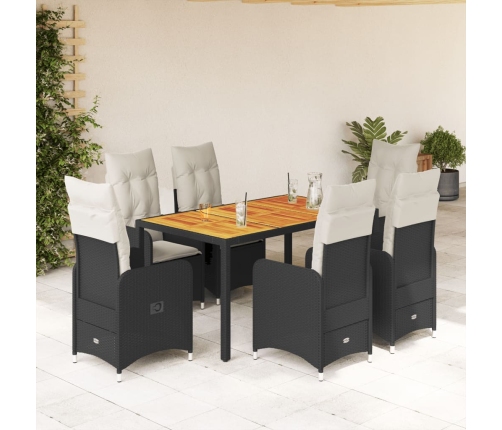 Set de mesa y sillas de jardín 7 pzas y cojines ratán PE negro