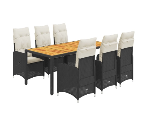 Set de mesa y sillas de jardín 7 pzas y cojines ratán PE negro