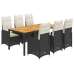 Set de mesa y sillas de jardín 7 pzas y cojines ratán PE negro