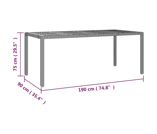 Set de mesa y sillas de jardín 7 pzas y cojines ratán PE negro