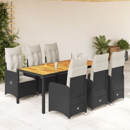 Set de mesa y sillas de jardín 7 pzas y cojines ratán PE negro