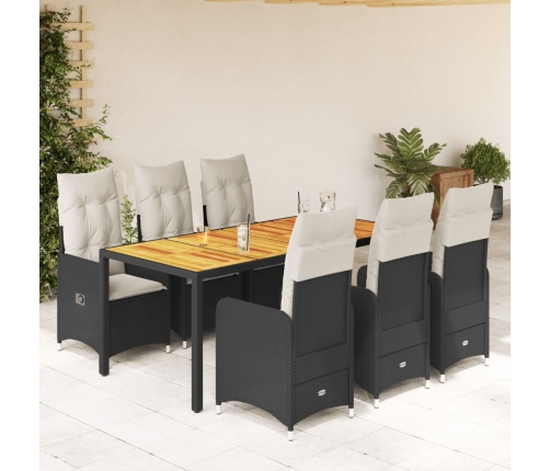 Set de mesa y sillas de jardín 7 pzas y cojines ratán PE negro