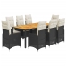 Set de mesa y sillas de jardín 9 pzas y cojines ratán PE negro