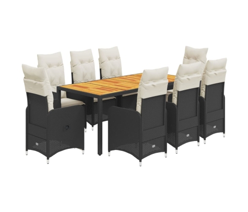 Set de mesa y sillas de jardín 9 pzas y cojines ratán PE negro