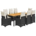 Set de mesa y sillas de jardín 9 pzas y cojines ratán PE negro
