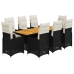 Set de mesa y sillas de jardín 9 pzas y cojines ratán PE negro