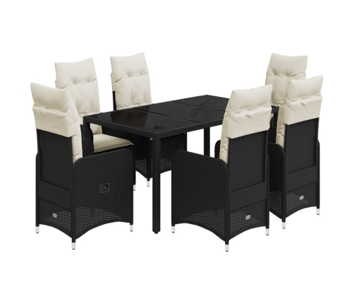 Set de mesa y sillas de jardín 7 pzas y cojines ratán PE negro