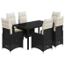 Set de mesa y sillas de jardín 7 pzas y cojines ratán PE negro