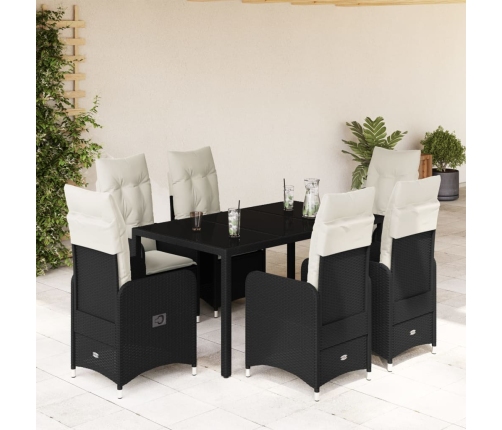 Set de mesa y sillas de jardín 7 pzas y cojines ratán PE negro