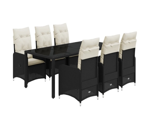 Set de mesa y sillas de jardín 7 pzas y cojines ratán PE negro