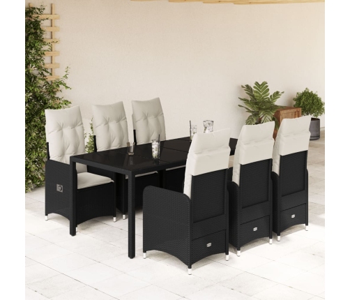 Set de mesa y sillas de jardín 7 pzas y cojines ratán PE negro