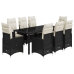Set de mesa y sillas de jardín 9 pzas y cojines ratán PE negro