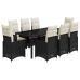 Set de mesa y sillas de jardín 9 pzas y cojines ratán PE negro