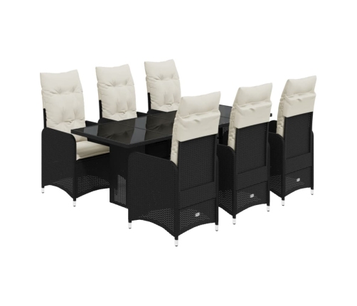 Set de mesa y sillas de jardín 7 pzas y cojines ratán PE negro