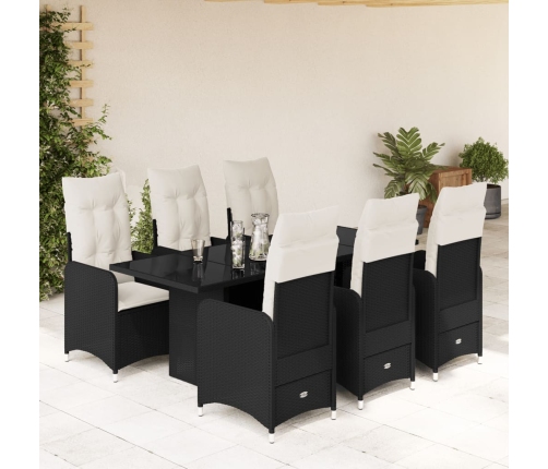 Set de mesa y sillas de jardín 7 pzas y cojines ratán PE negro