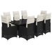 Set de mesa y sillas de jardín 9 pzas y cojines ratán PE negro