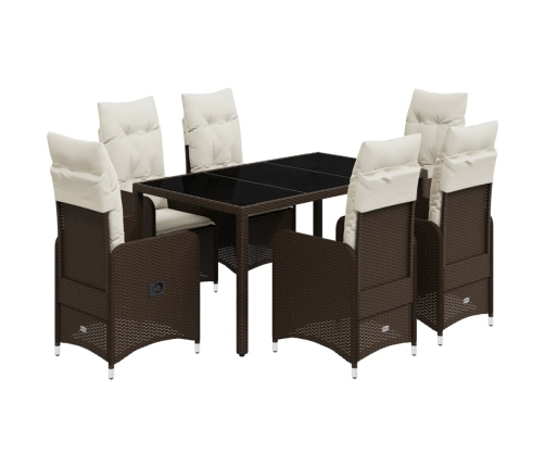 Set de mesa y sillas jardín 7 pzas con cojines ratán PE marrón